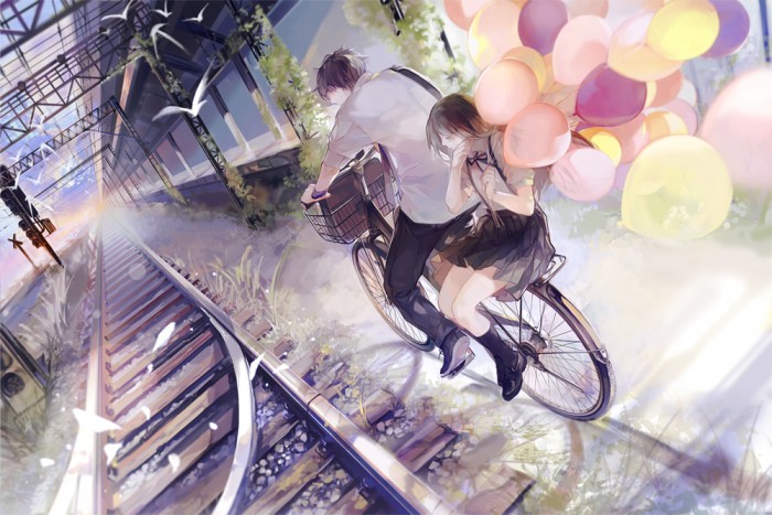 A区动漫图站-骑自行车的动漫女孩图片 (5)